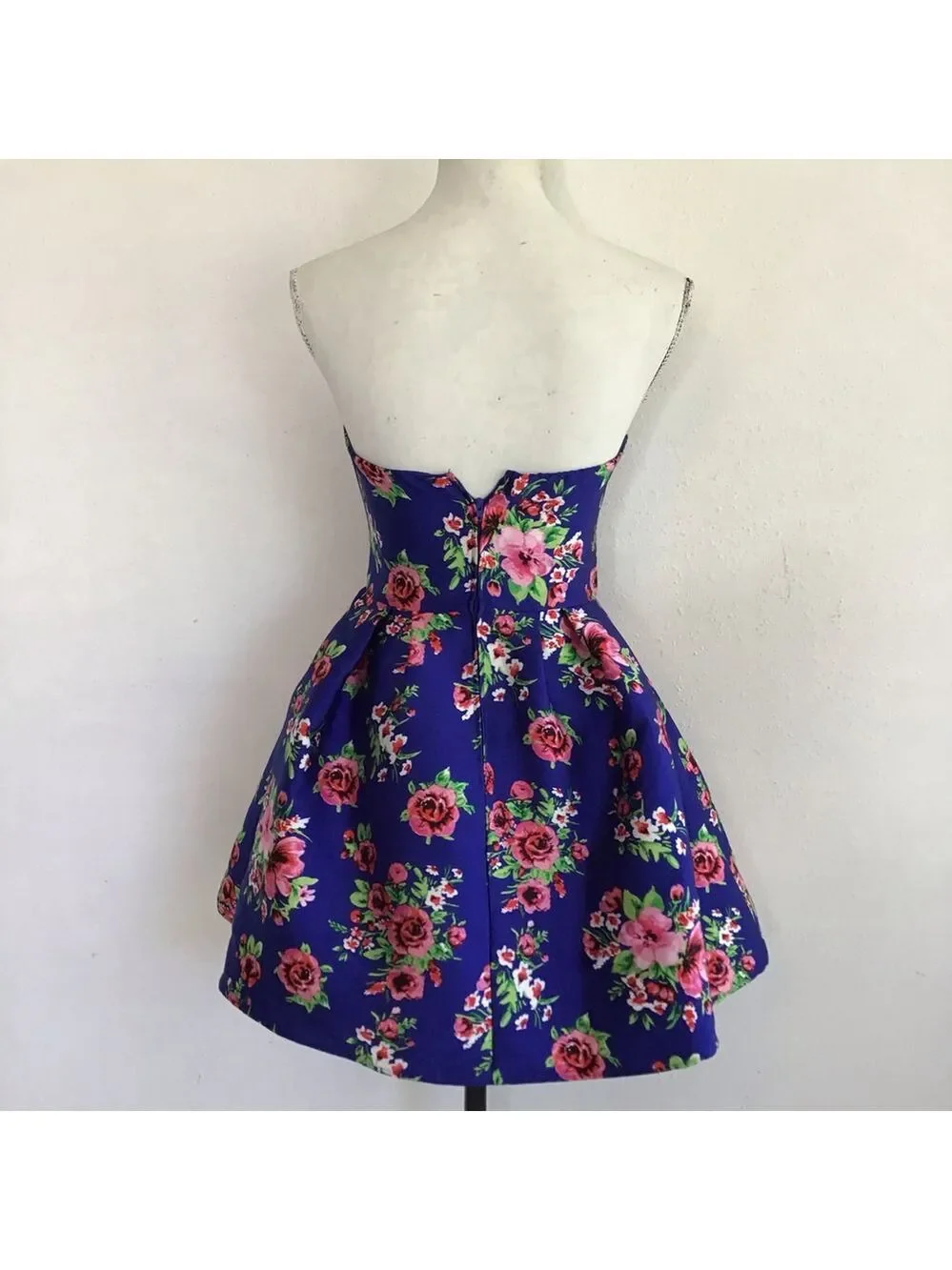 B. Darlin Women Elegant Strapless Floral Dress Blue Pink Rose Petals 5/6 - Picture 2 of 10